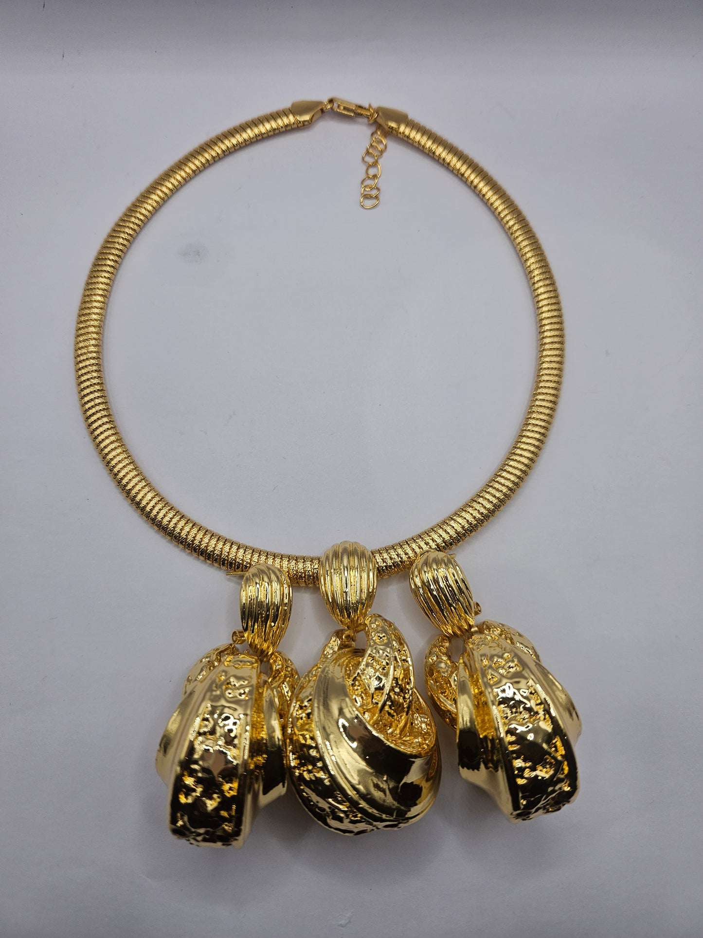 Gold-Plated Statement Necklace & Earrings Set – Luxe Spiral Sphere Design