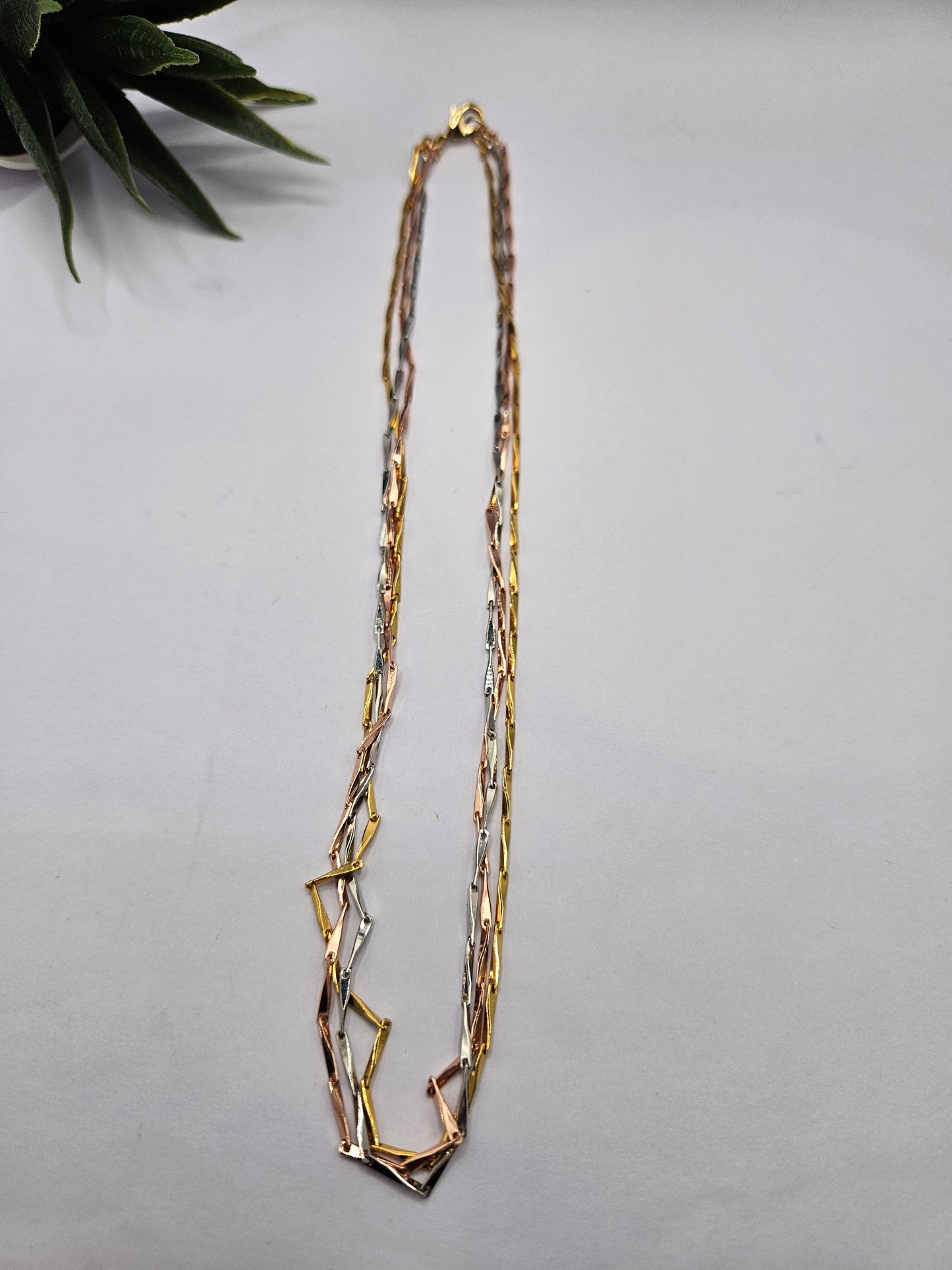 3 in 1, Tri-Tone Geometric Link Chain Necklace – Sleek & Modern