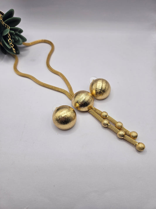 Brushed Gold Ball Pendant Necklace & Earrings Set – Modern Minimalist Design