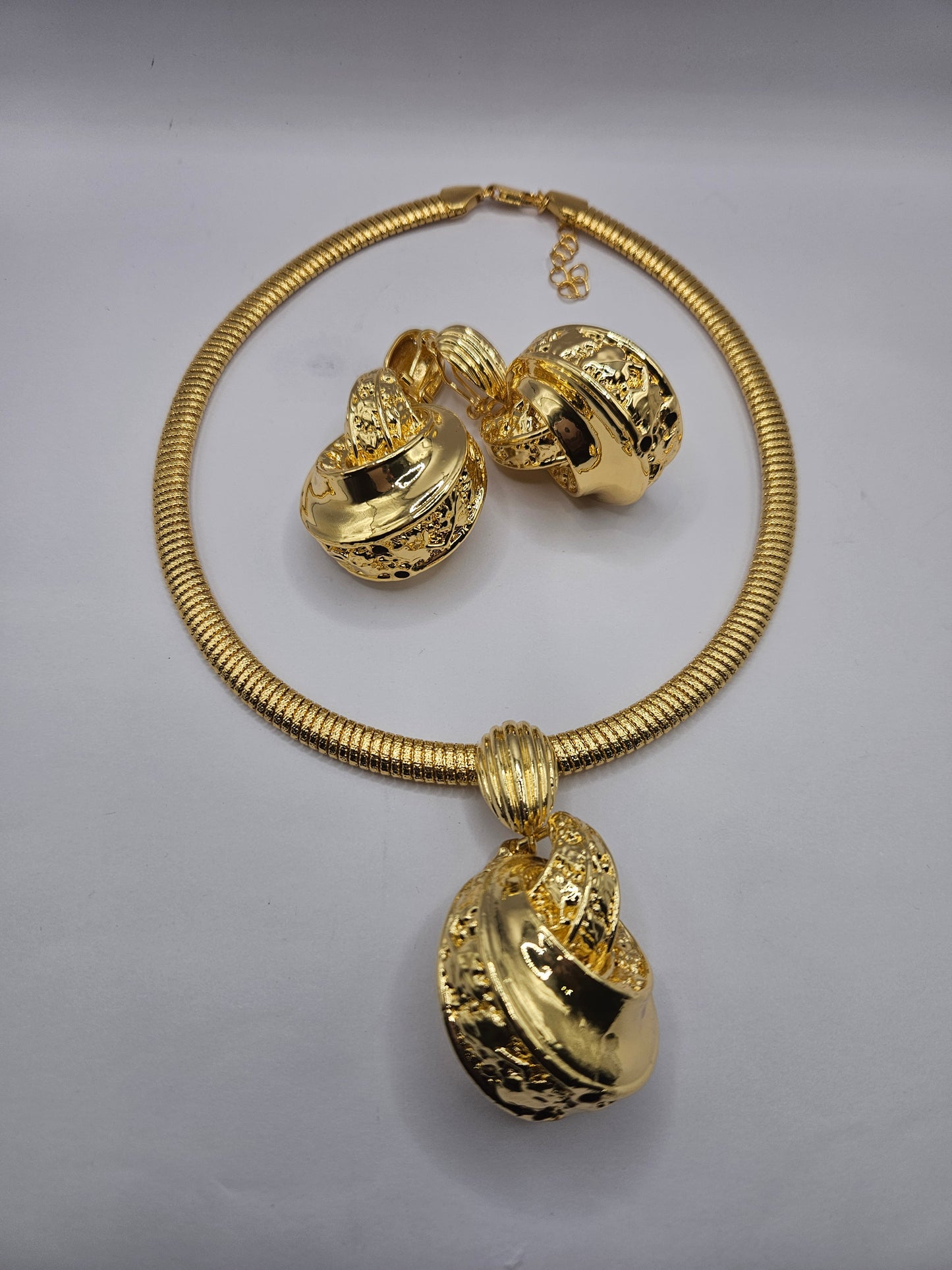 Gold-Plated Statement Necklace & Earrings Set – Luxe Spiral Sphere Design