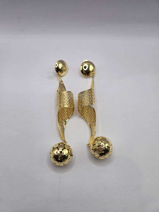 Gold-Plated Sculptural Drop Earrings – Geometric Bow & Sphere Design