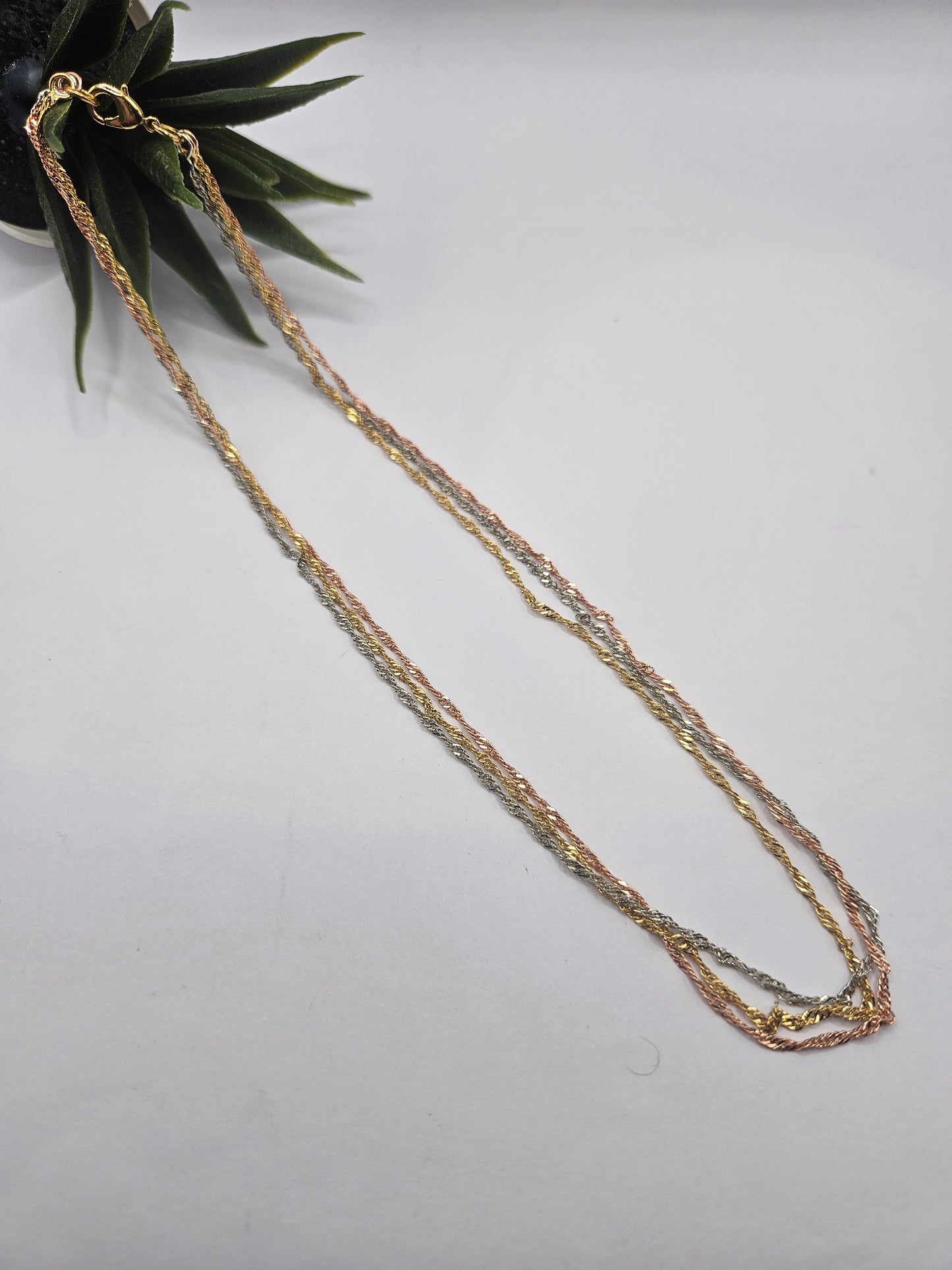 3 in 1,  Tri-Tone Twisted Rope Chain Necklace – Subtle Everyday Shine