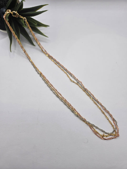3 in 1,  Tri-Tone Twisted Rope Chain Necklace – Subtle Everyday Shine