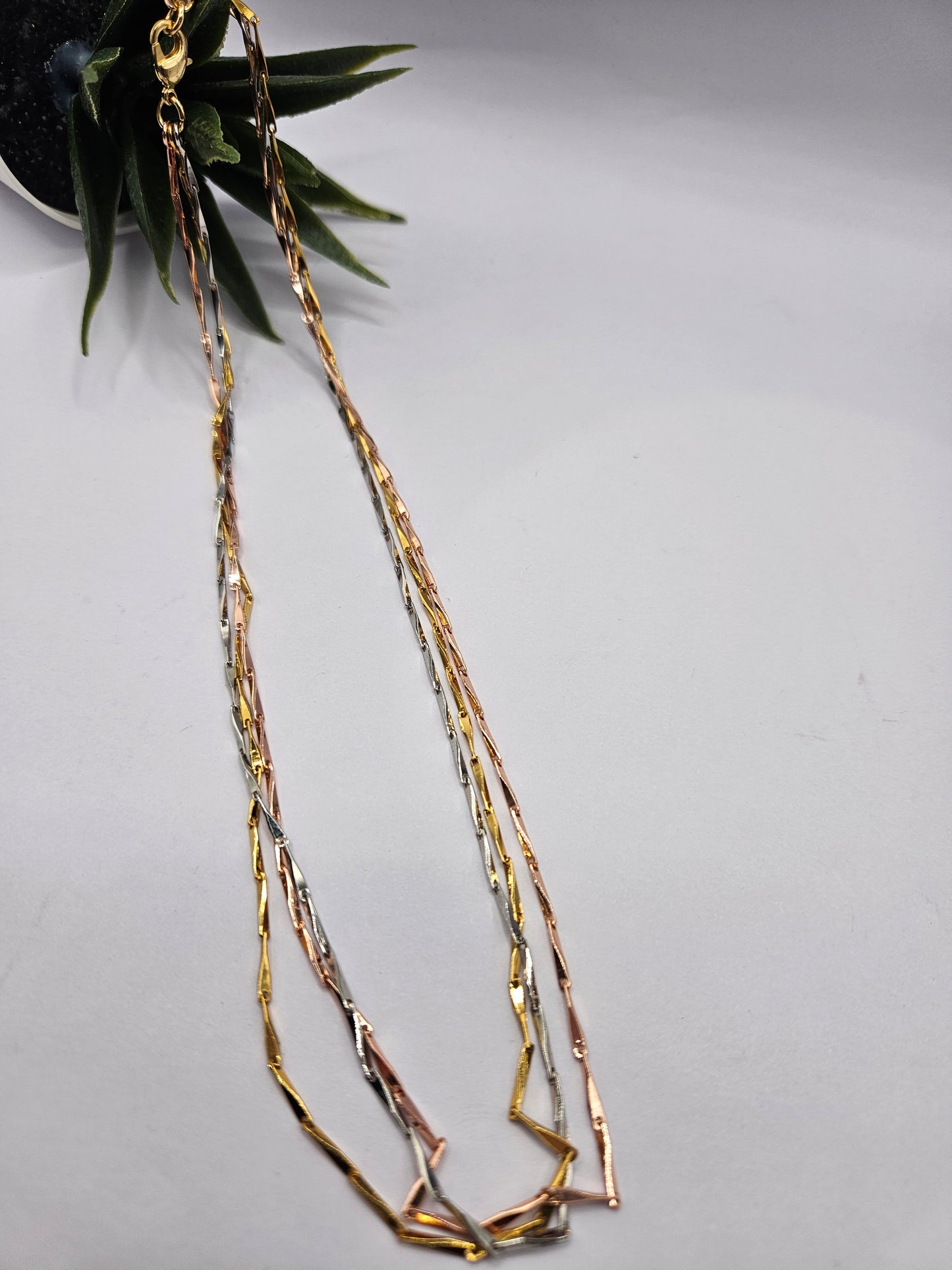 3 in 1, Tri-Tone Geometric Link Chain Necklace – Sleek & Modern