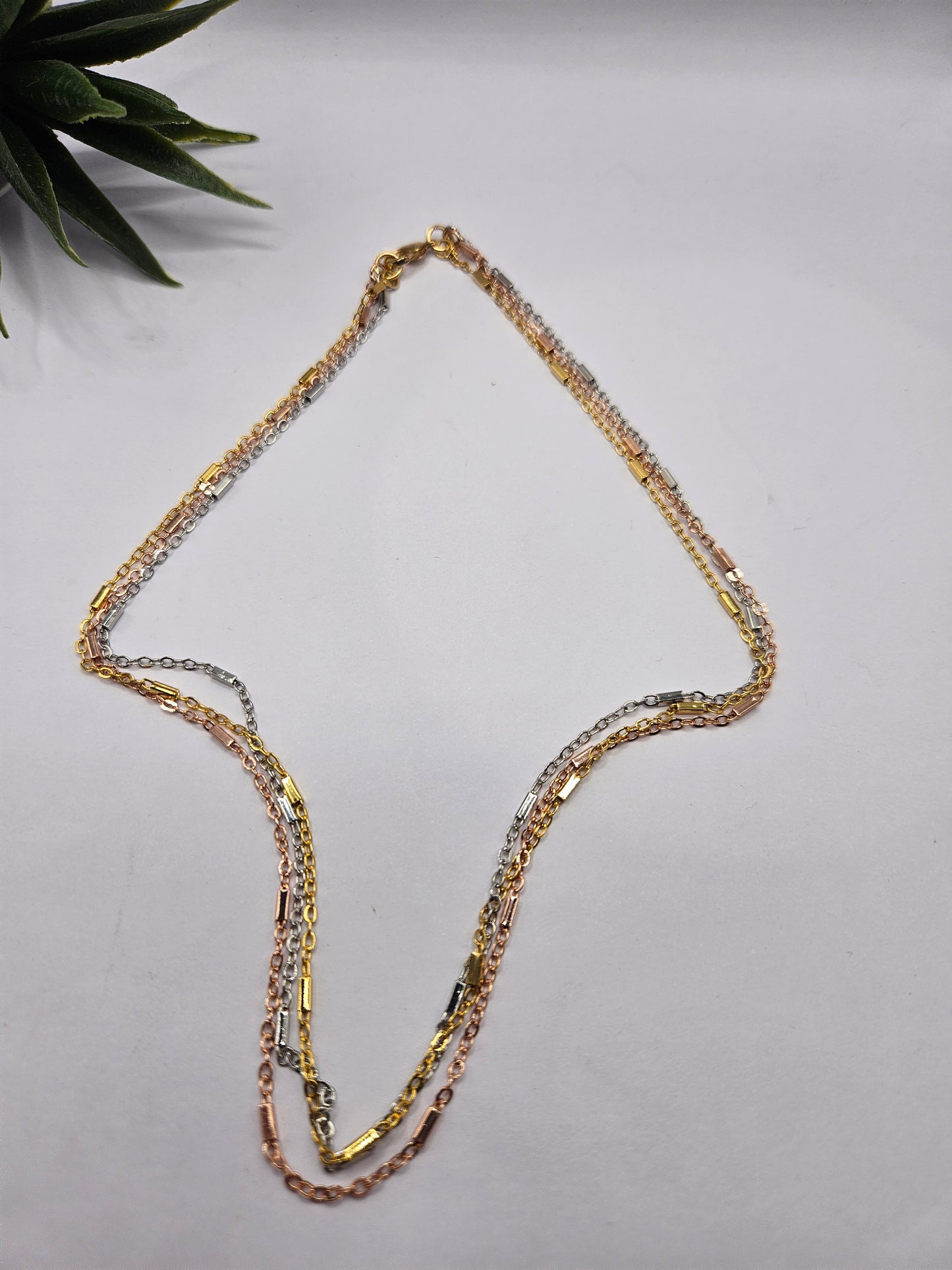 3 in 1, Tri-Tone Layered Chain Necklace – Gold, Silver & Rose Gold
