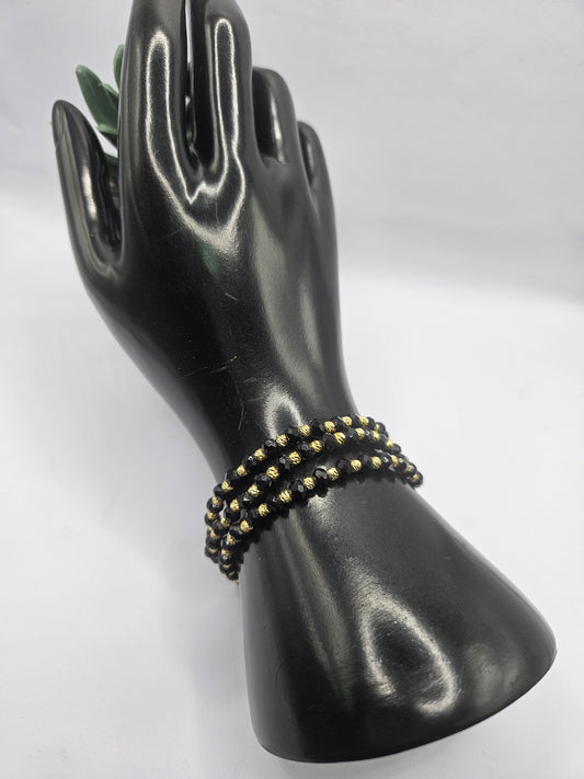 Elegant Black & Gold Beaded Stretch Bracelet