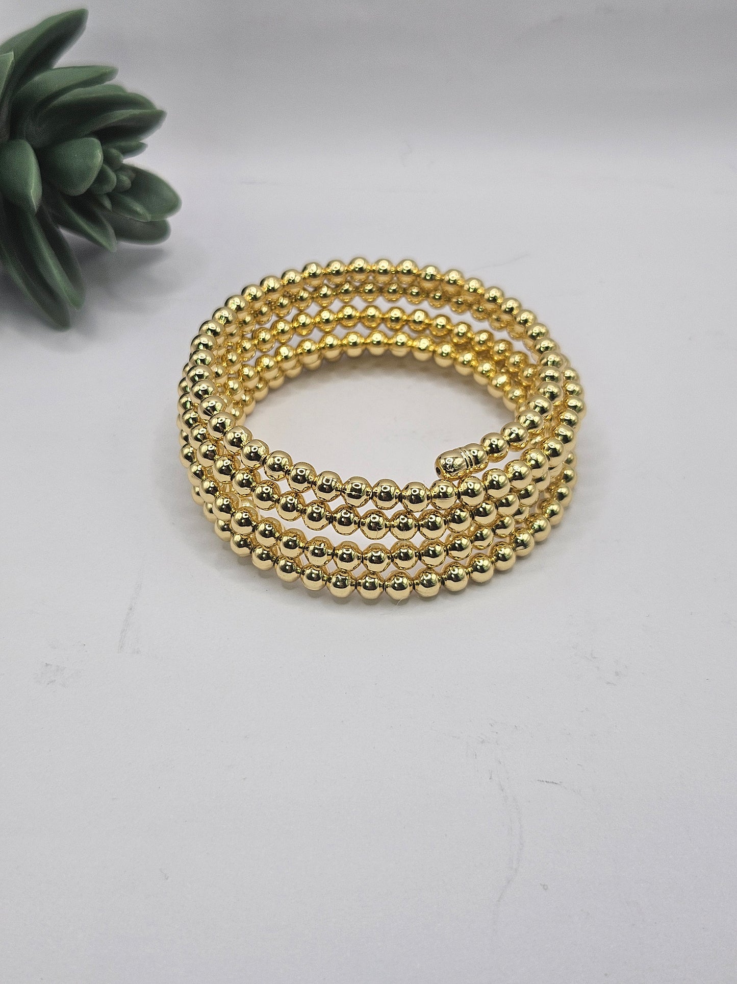 Golden Beaded Multi-Layer spiral  Stretch Bracelet