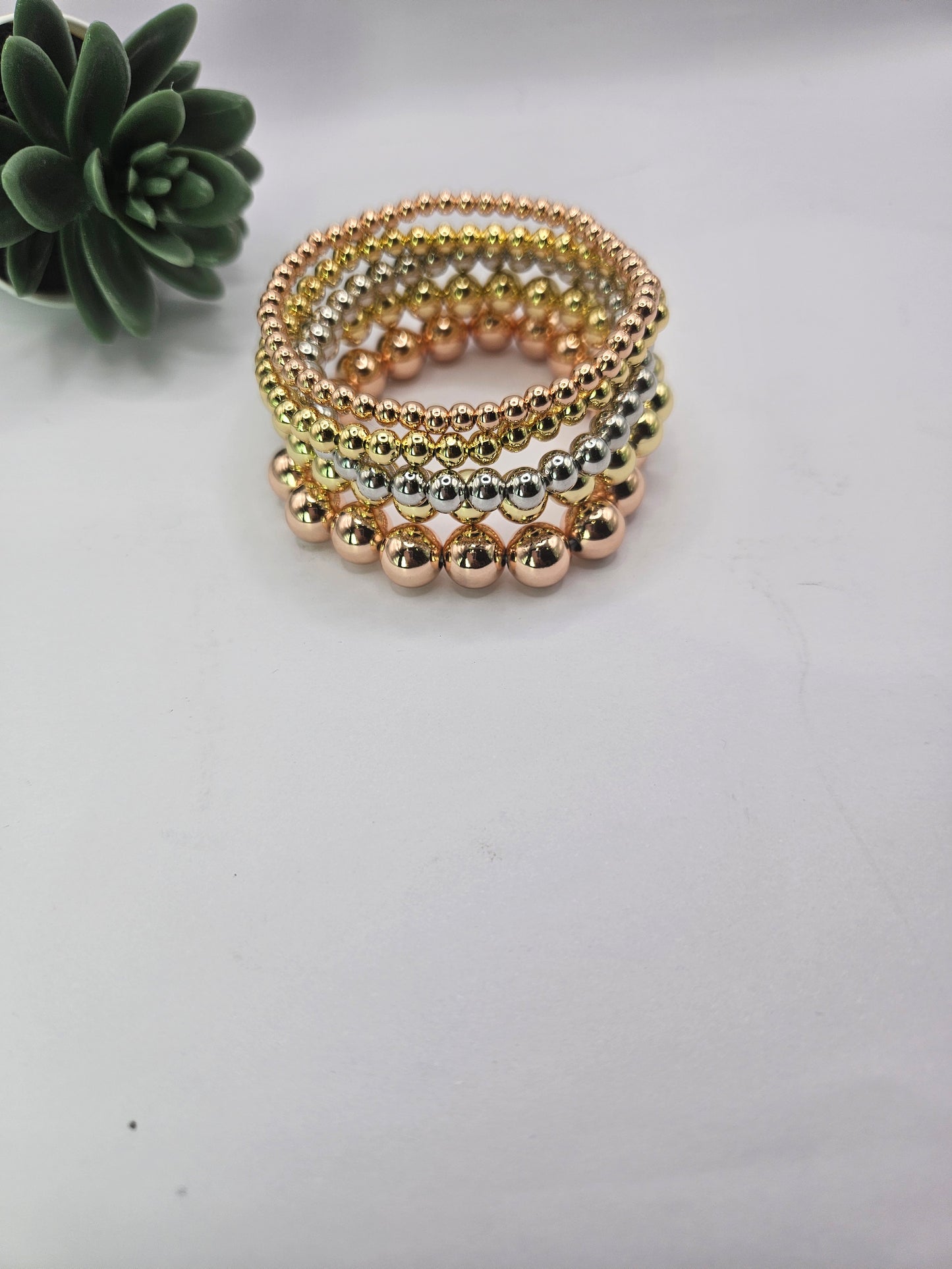 Tri-Tone Layered Beaded spiral Stretch Bracelet