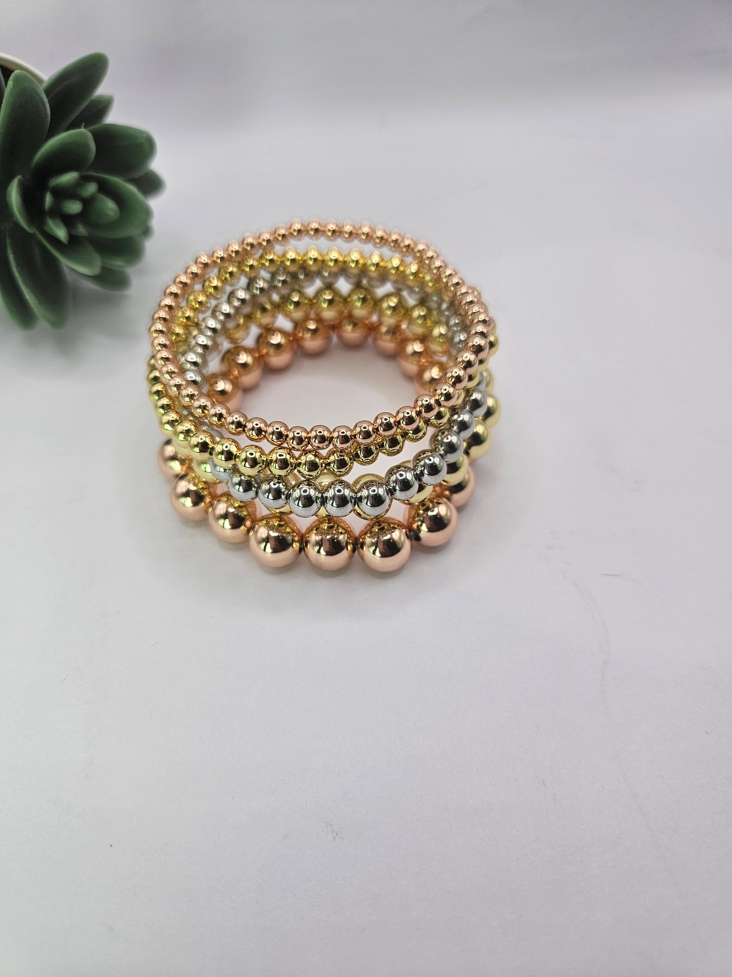 Tri-Tone Layered Beaded spiral Stretch Bracelet