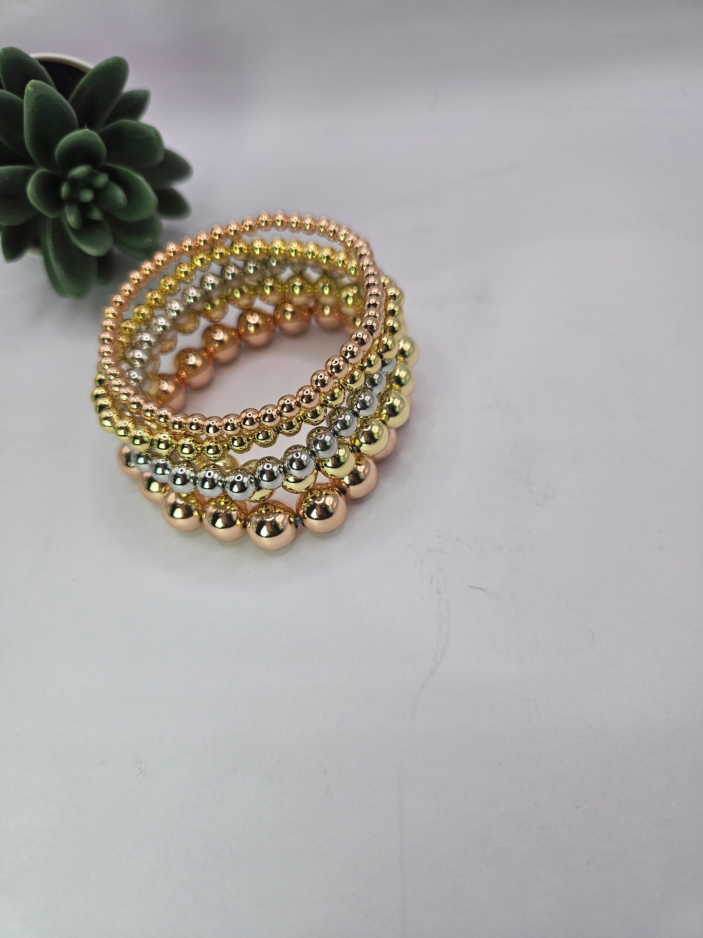 Tri-Tone Layered Beaded spiral Stretch Bracelet