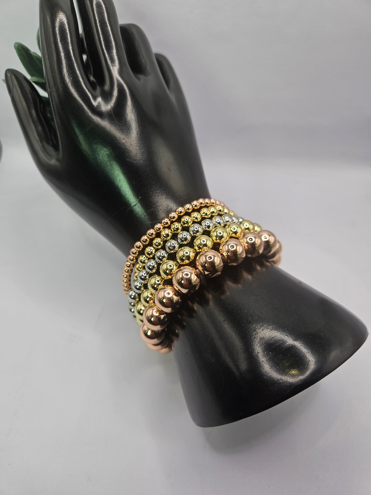 Tri-Tone Layered Beaded spiral Stretch Bracelet