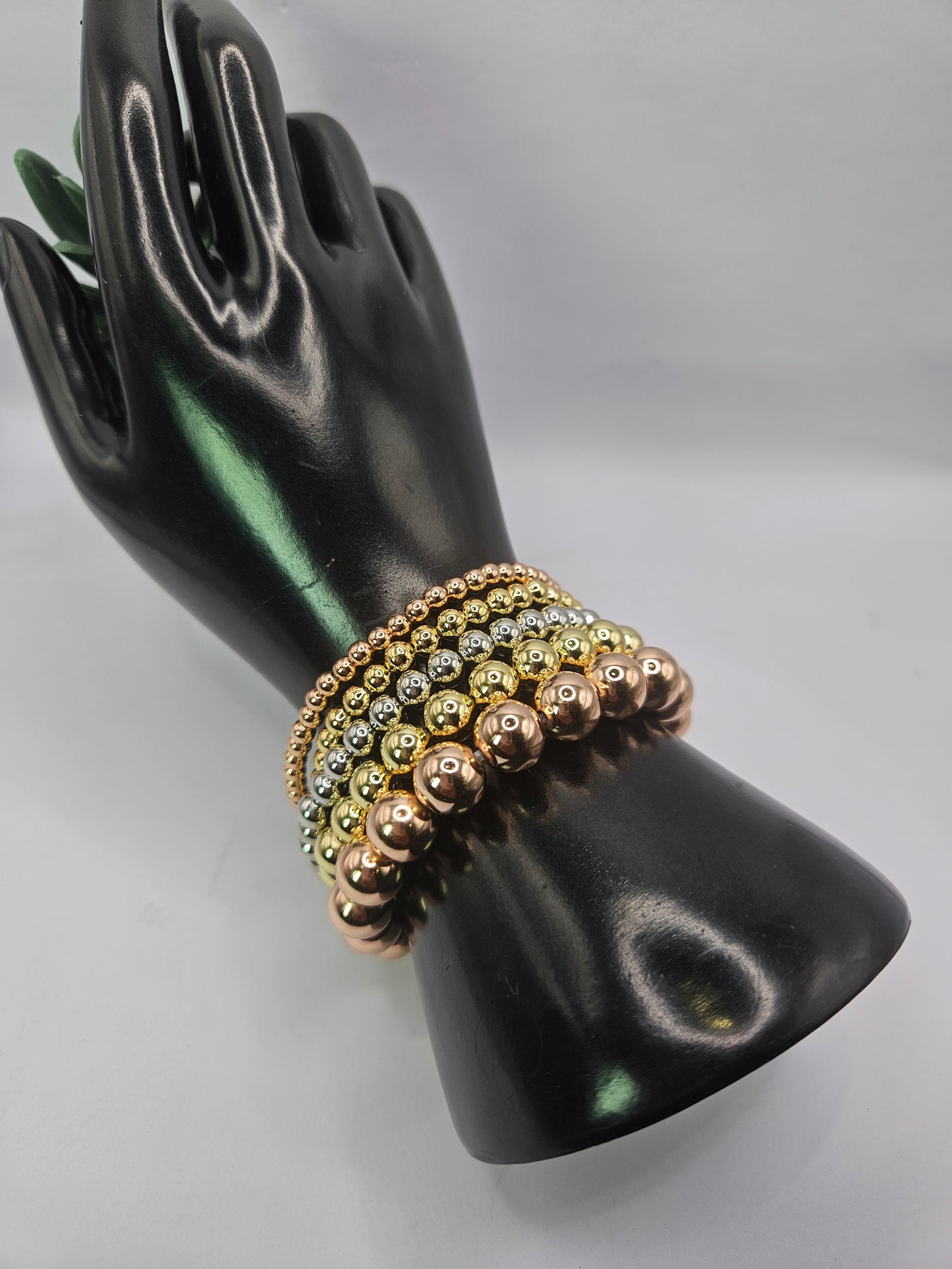 Tri-Tone Layered Beaded spiral Stretch Bracelet