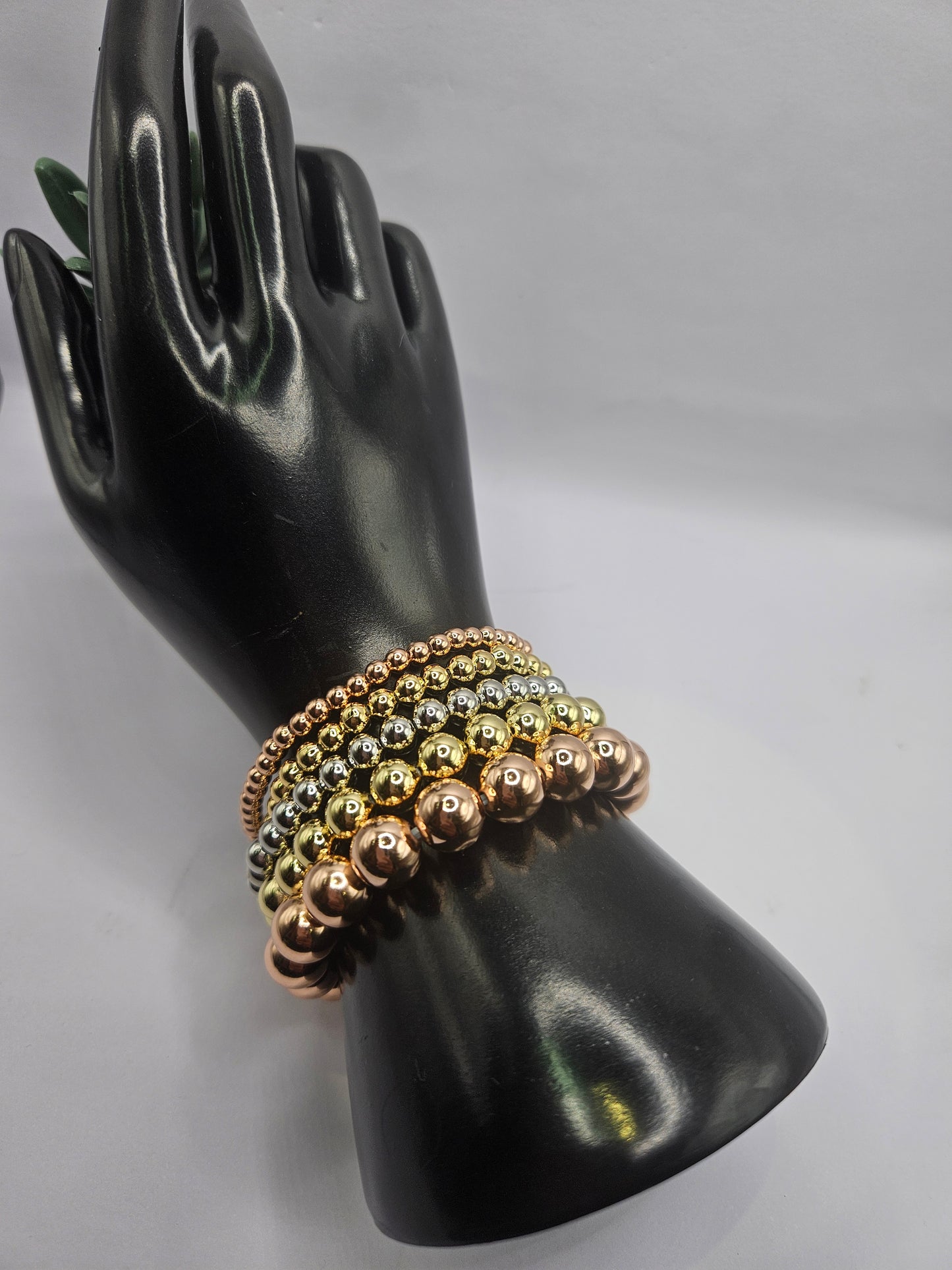 Tri-Tone Layered Beaded spiral Stretch Bracelet