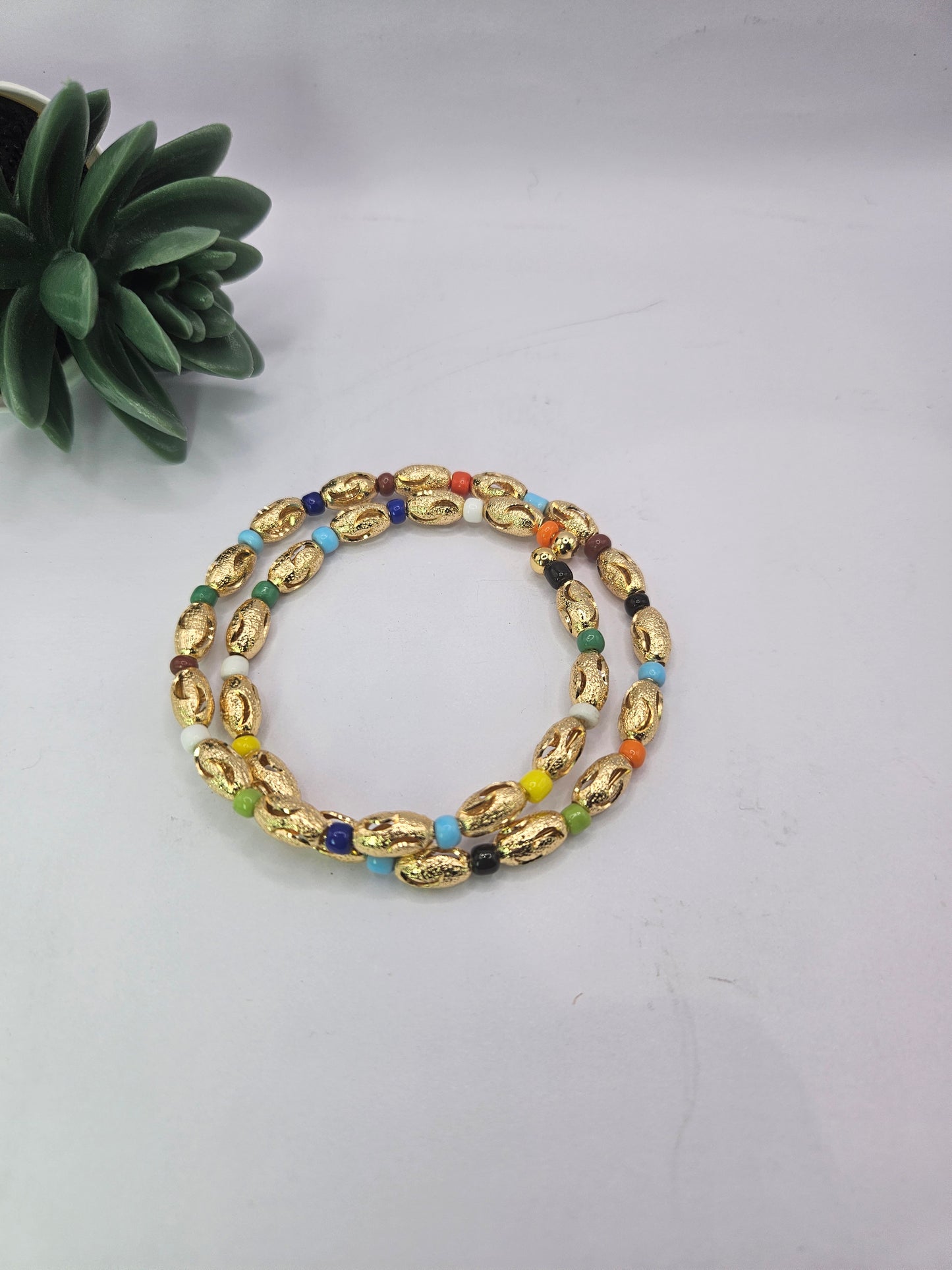 Gold Beaded Bracelet with Colorful Accents