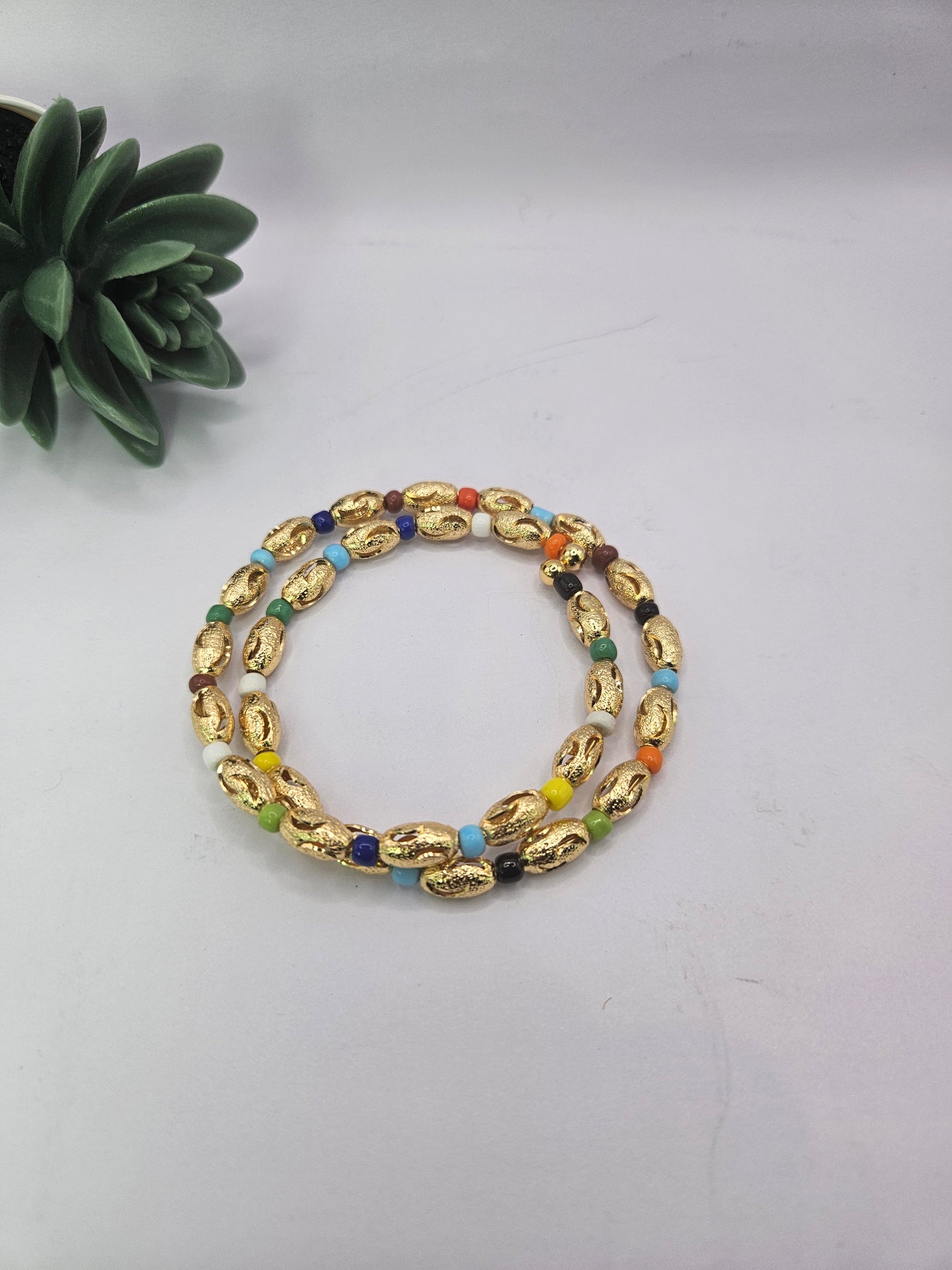 Gold Beaded Bracelet with Colorful Accents