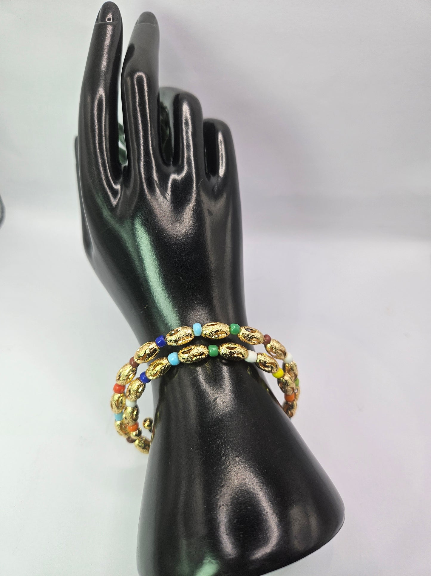 Gold Beaded Bracelet with Colorful Accents