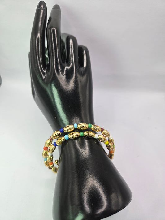Gold Beaded Bracelet with Colorful Accents