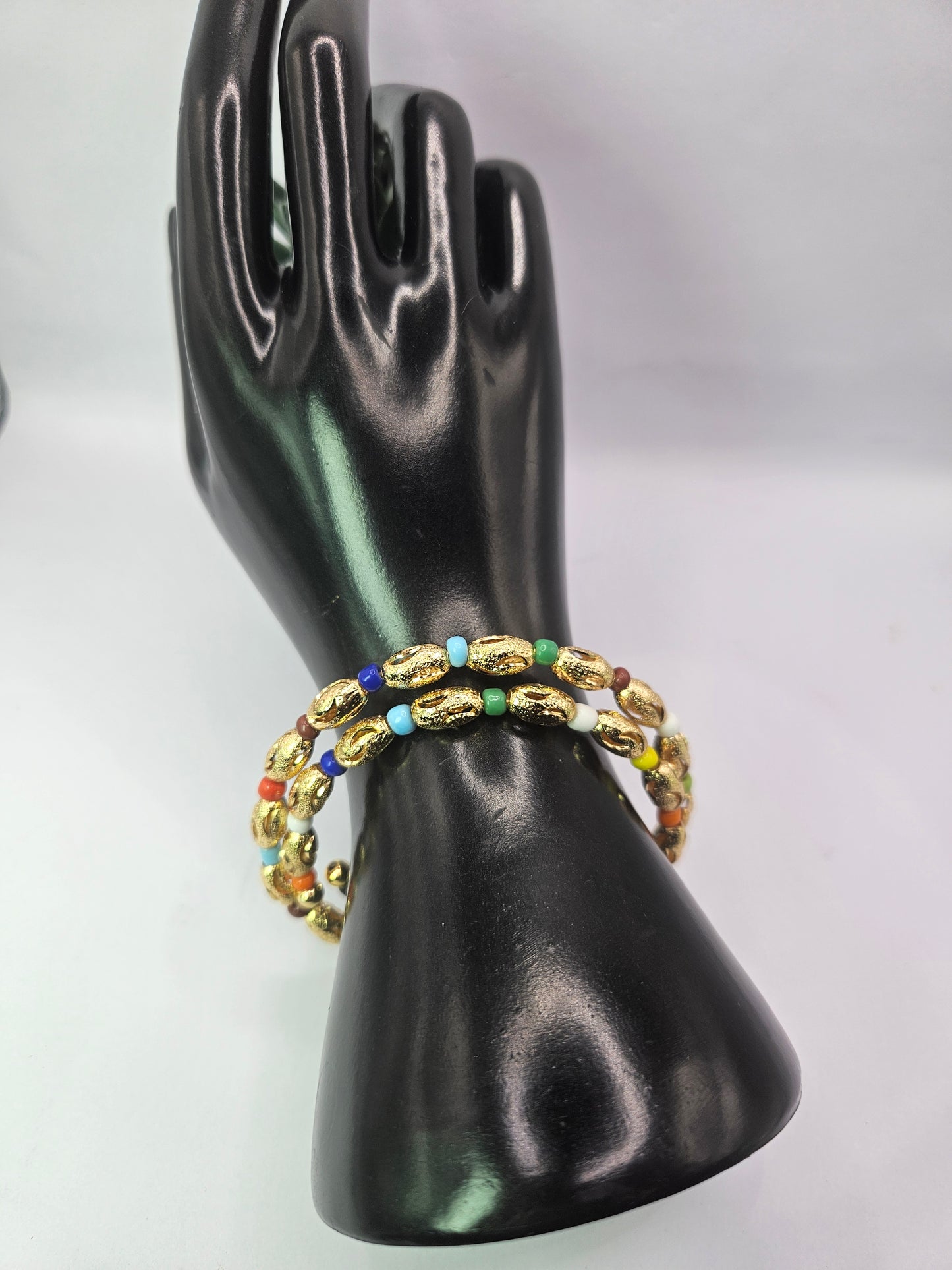 Gold Beaded Bracelet with Colorful Accents